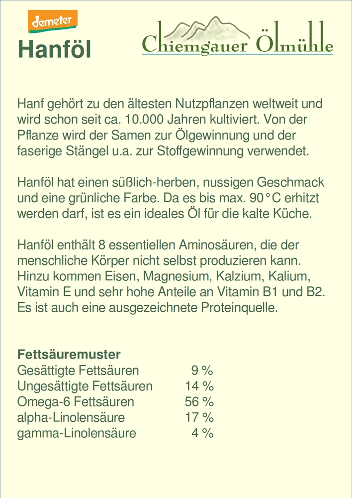 Produktbild: Infokarte: Hanföl