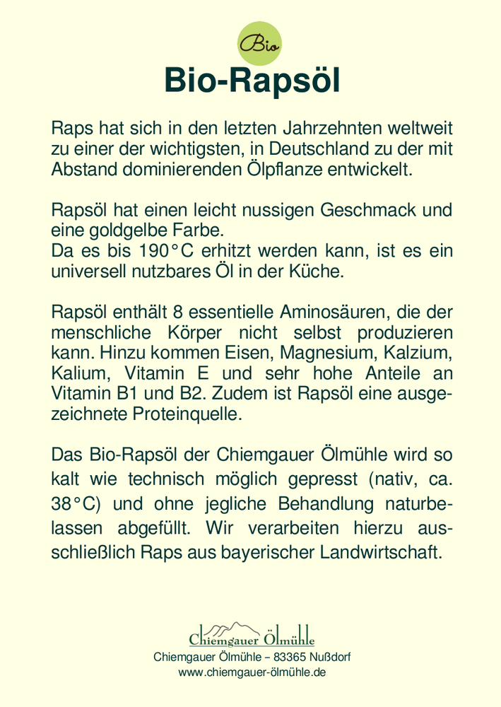 Produktbild: Infokarte: Rapsöl